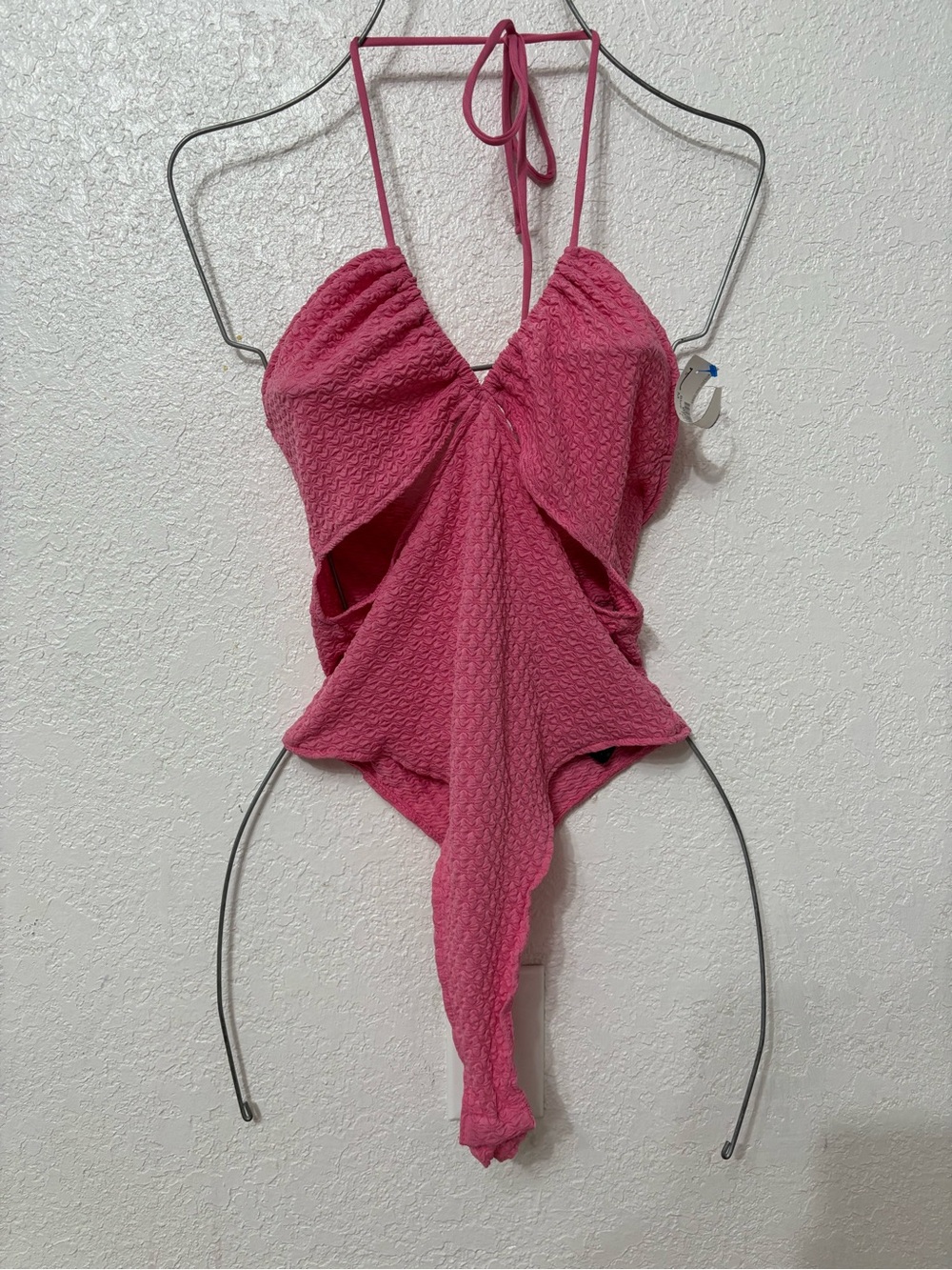 H&M Pink Textured Halter One-Piece Swimsuit